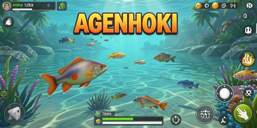Tampilan gameplay AGENHOKI yang menakjubkan saat memancing.