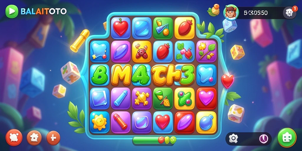 Tampilan gameplay BALAITOTO yang menarik dengan berbagai objek warna-warni.
