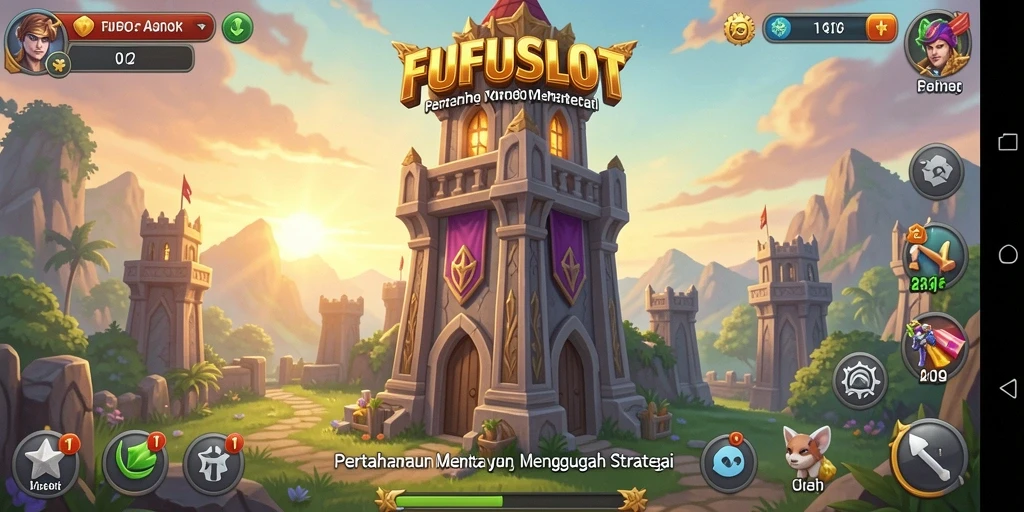 Screenshot gameplay FUFUSLOT menampilkan aksi seru pertahanan menara.