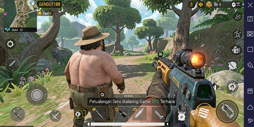 Screenshot GENDUT188 menampilkan aksi gameplay TPS yang intens.