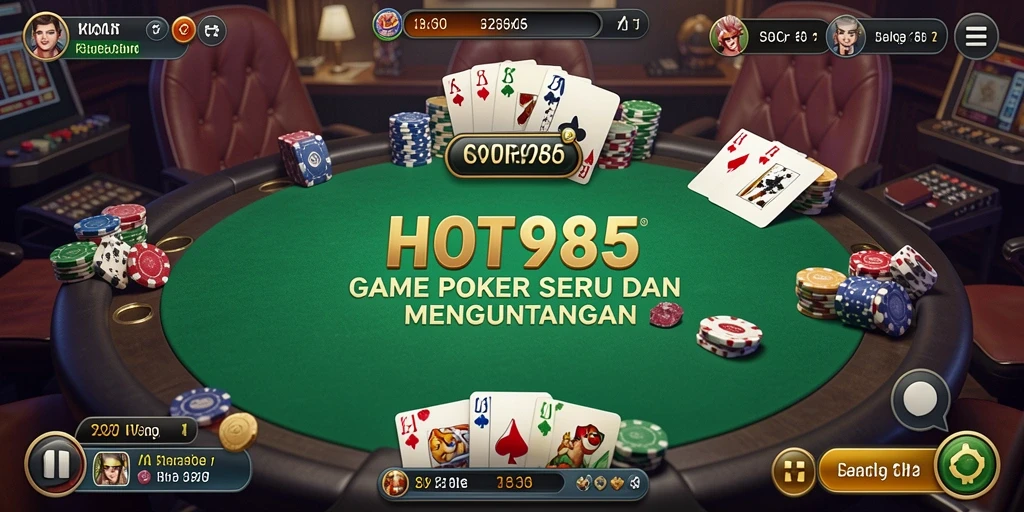 Tampilan screenshot utama HOT985 menampilkan suasana permainan Poker yang seru.