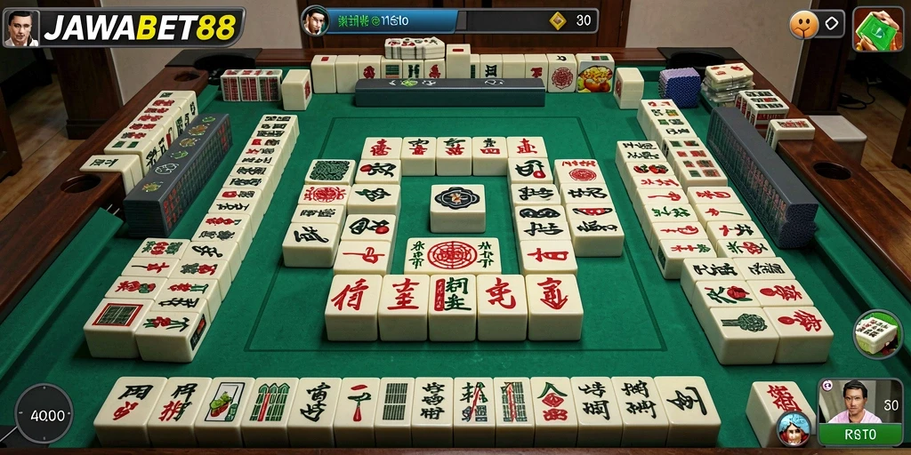 Tampilan gameplay Mahjong di JAWABET88 yang memukau dan penuh warna.