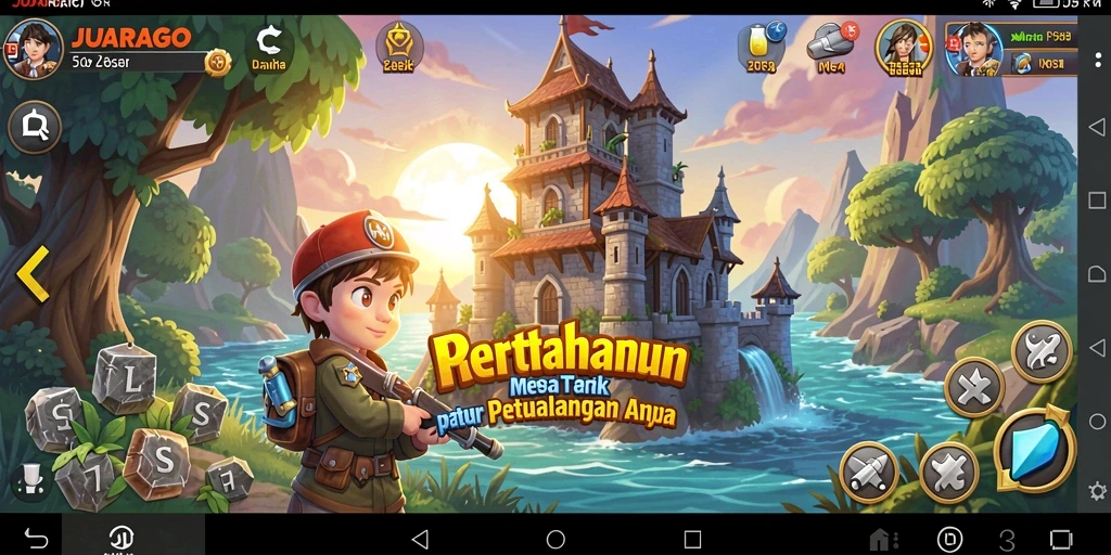 Gameplay JUARAGO dengan menara yang strategis dan musuh yang menantang.
