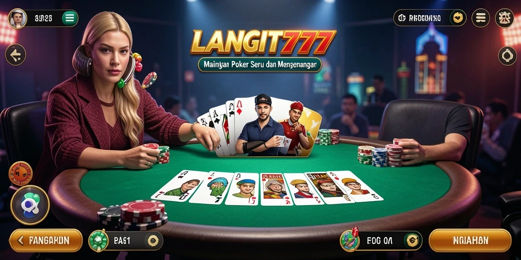 Tampilan gameplay poker seru di LANGIT777 dengan pemain dari seluruh dunia.