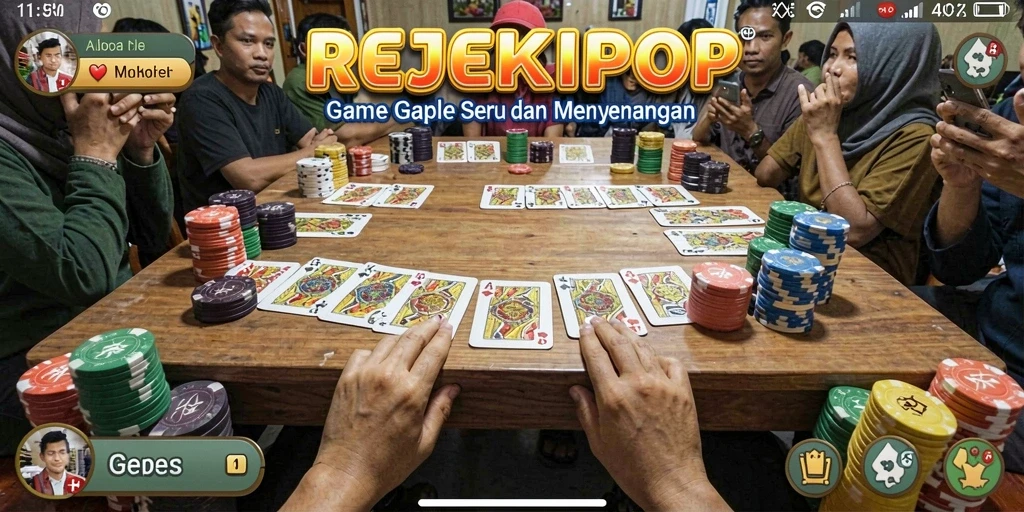Tampilan menarik dari gameplay Gaple REJEKIPOP yang seru.