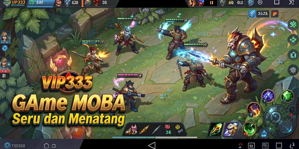 Tampilan gameplay seru dengan aksi MOBA yang mendebarkan.