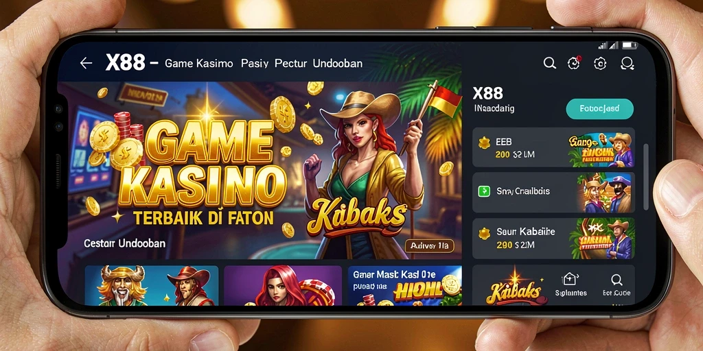 Tampilan utama X88 menunjukkan keseruan gameplay Kasino dengan efek visual menawan.